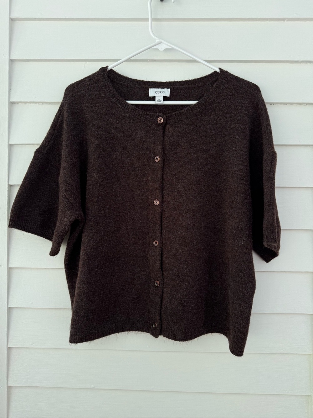 CeCe Brown Fuzzy Button Front Cardigan Sweater XL